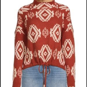 No Boundaries Rust and Cream Patterned Turtleneck Sweater